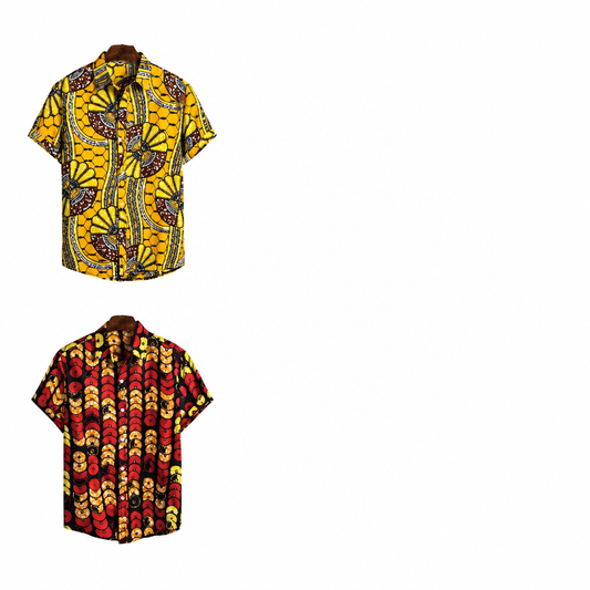 Men's dashiki blouse loose African print tee yellow red