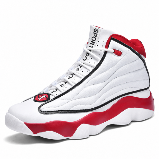 Men's high-top rotating buckle air cushion basketball sneakers white red