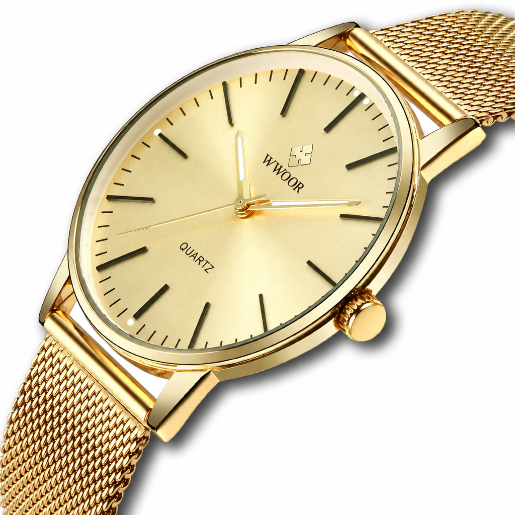 Men's gold quartz wrist watch simple sports style
