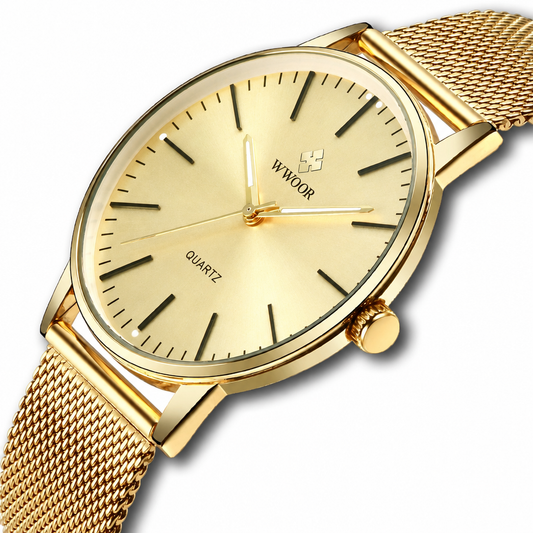 Men's gold quartz wrist watch simple sports style