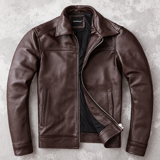 Men's genuine cowhide leather jacket brown