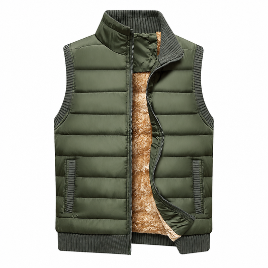 Men's 5XL winter fleece multi-pocket vest green