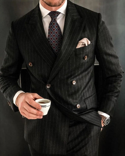 Black Stripe Men Suits Double Breasted Blazer Latest Coat Pant Designs Slim Fit 2Piece Tuxedos Custom Made Groom Prom Ternos