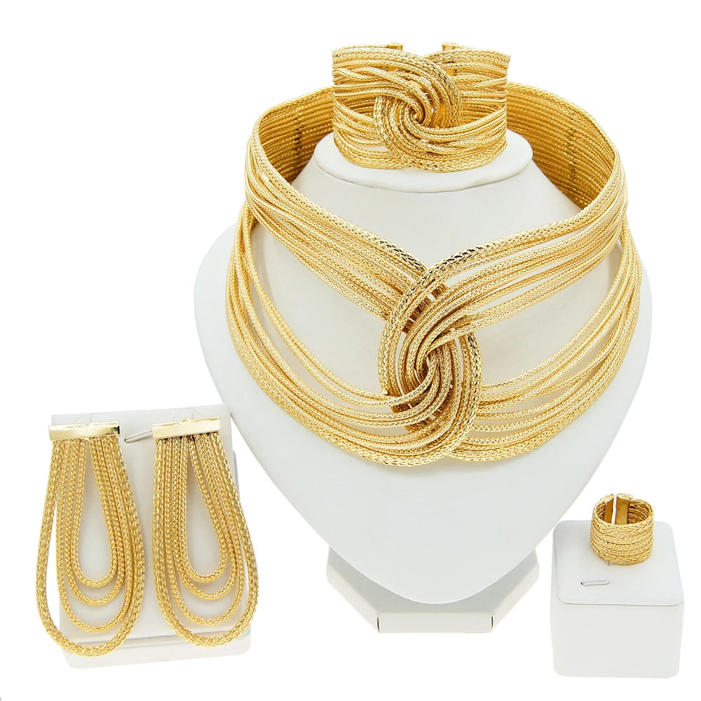 Women's Jewelry Set Brazilian Design Gold-plated Style Copper Material Wrap-around Big Necklace Luxury Wedding Banquet