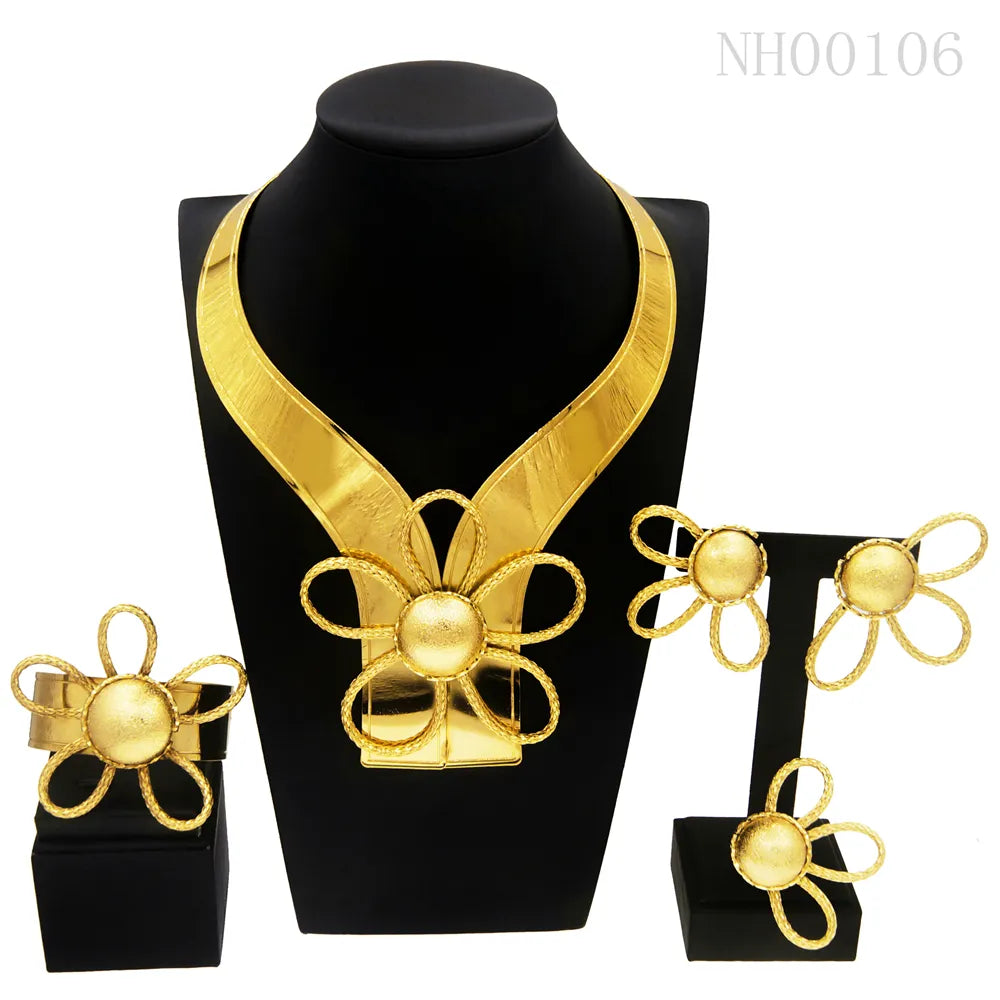 Necklace For Women Dubai Gold Tone Jewelry Set Plated  24K Original Earrings Rings Bracelets Wedding Gifts Free Shipping Nigeria