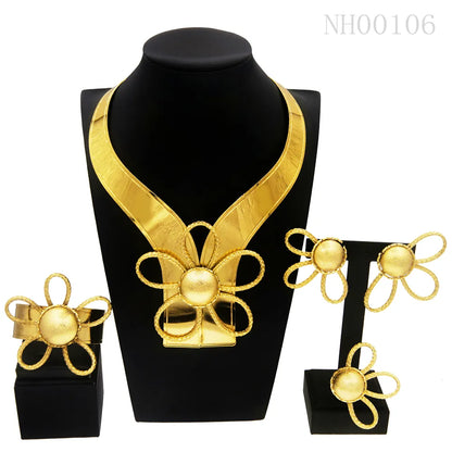 Necklace For Women Dubai Gold Tone Jewelry Set Plated  24K Original Earrings Rings Bracelets Wedding Gifts Free Shipping Nigeria
