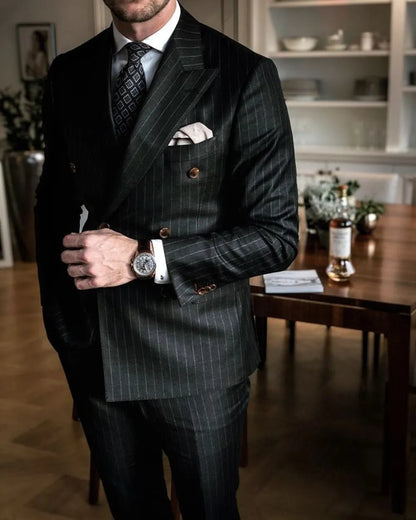 Black Stripe Men Suits Double Breasted Blazer Latest Coat Pant Designs Slim Fit 2Piece Tuxedos Custom Made Groom Prom Ternos