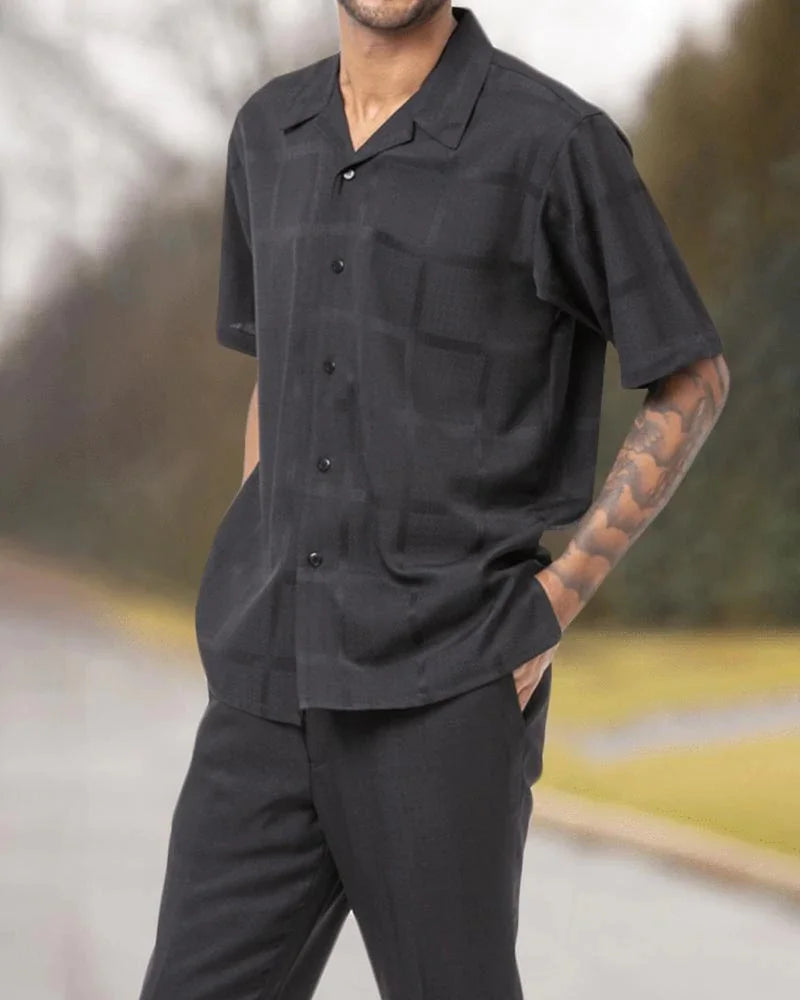 Summer new printed men's top + trousers casual suit shirt pants 2-piece fashion men's Harajuku retro party outdoor men