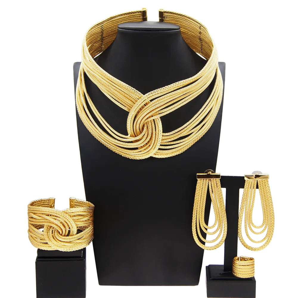 Women's Jewelry Set Brazilian Design Gold-plated Style Copper Material Wrap-around Big Necklace Luxury Wedding Banquet