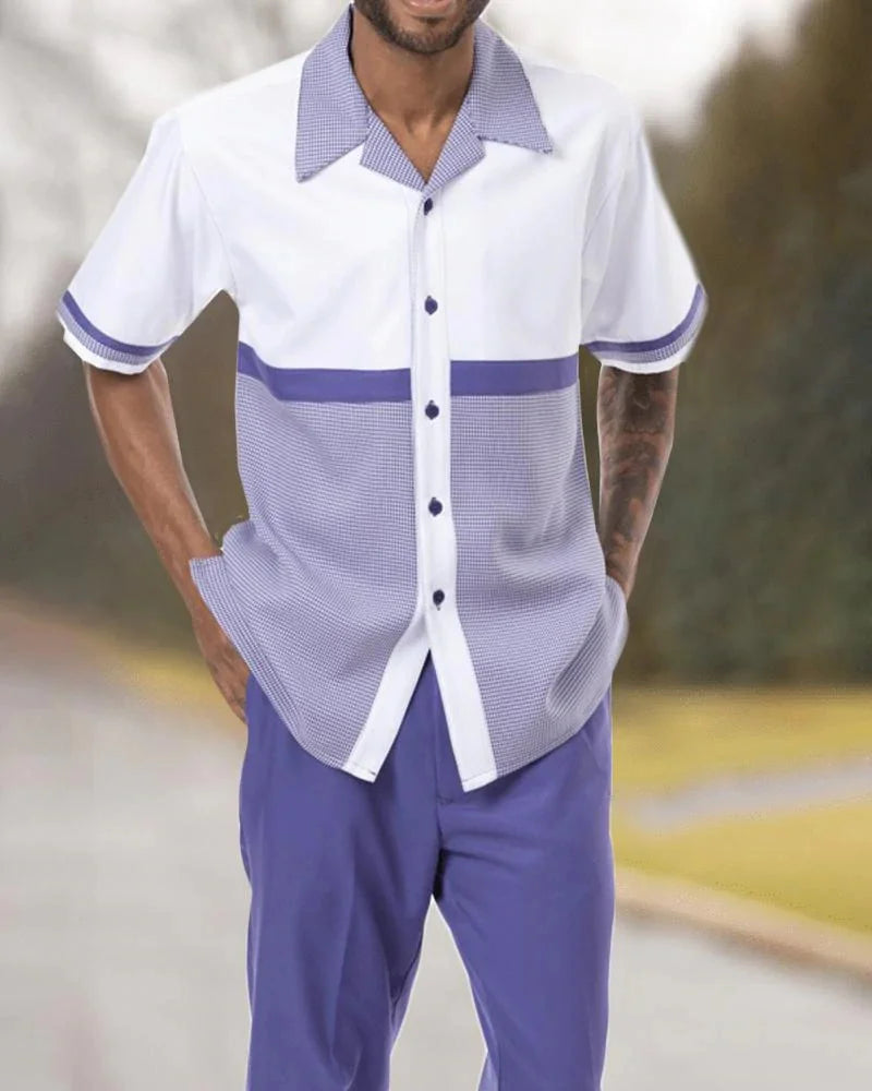 Summer new printed men's top + trousers casual suit shirt pants 2-piece fashion men's Harajuku retro party outdoor men