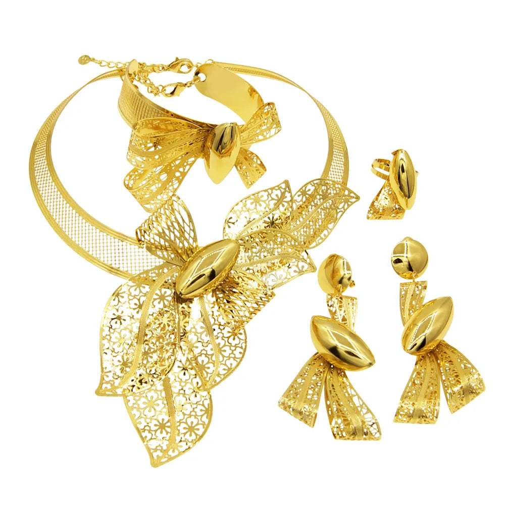 Necklace For Women Dubai Gold Tone Jewelry Set Plated  24K Original Earrings Rings Bracelets Wedding Gifts Free Shipping Nigeria