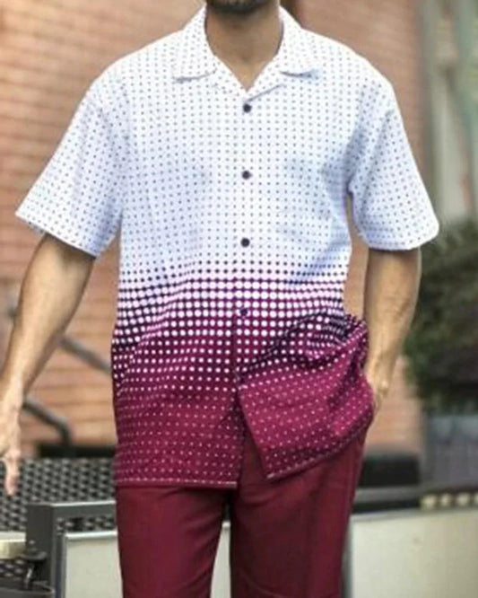 Summer new printed men's top + trousers casual suit shirt pants 2-piece fashion men's Harajuku retro party outdoor men