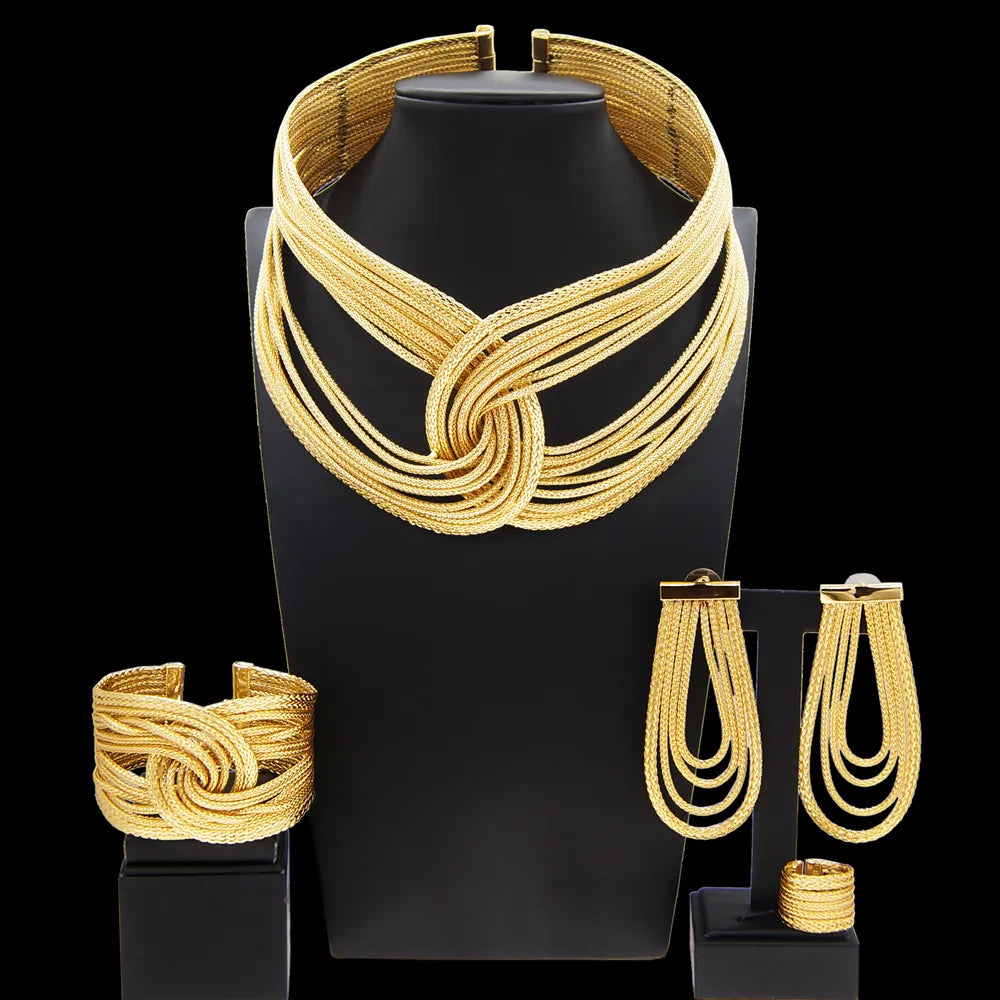 Women's Jewelry Set Brazilian Design Gold-plated Style Copper Material Wrap-around Big Necklace Luxury Wedding Banquet