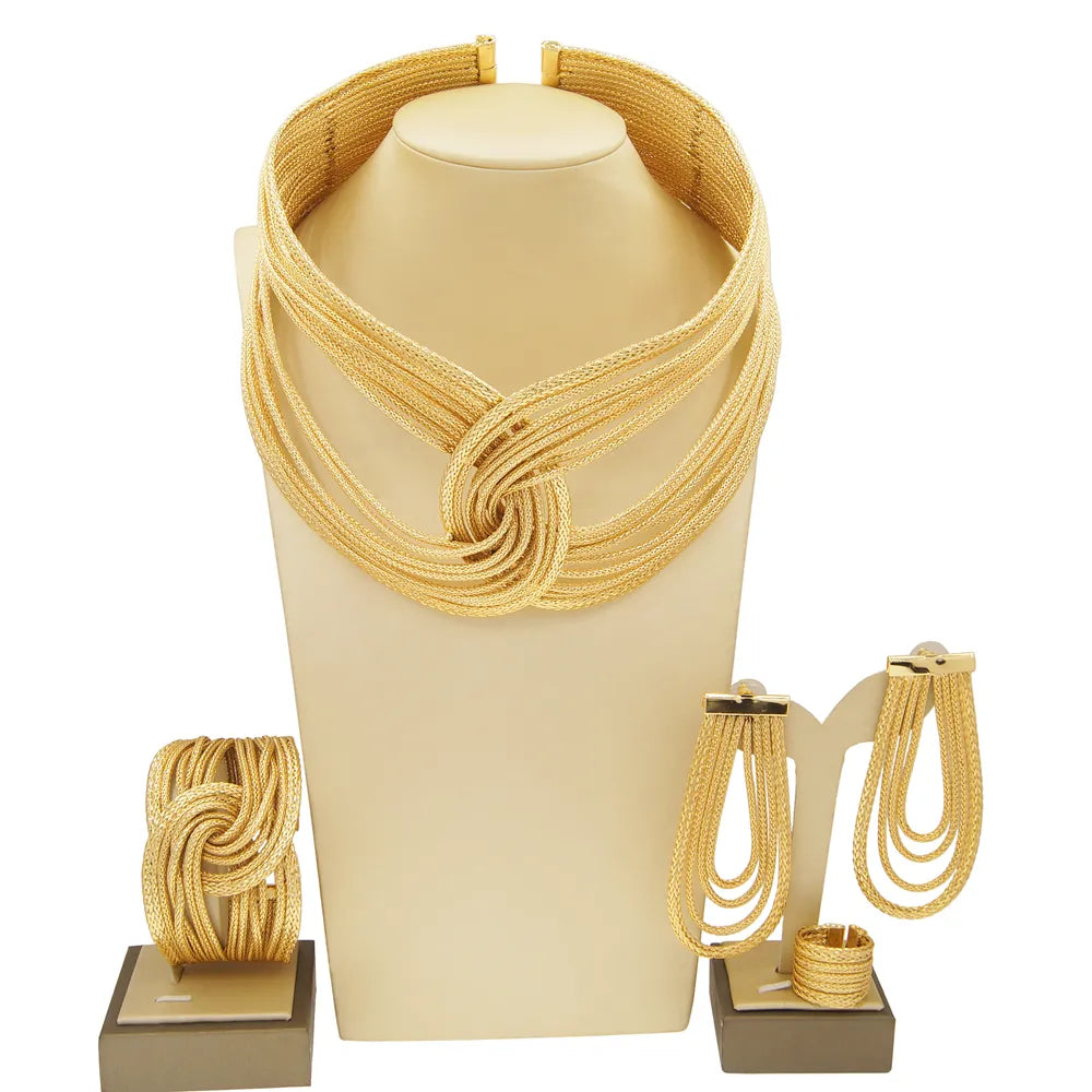 Women's Jewelry Set Brazilian Design Gold-plated Style Copper Material Wrap-around Big Necklace Luxury Wedding Banquet