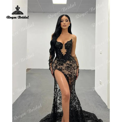 Black Sexy Lace Mermaid Dresses Evening 2026 Sweetheart High Side Slit Women's Formal Evening Gowns