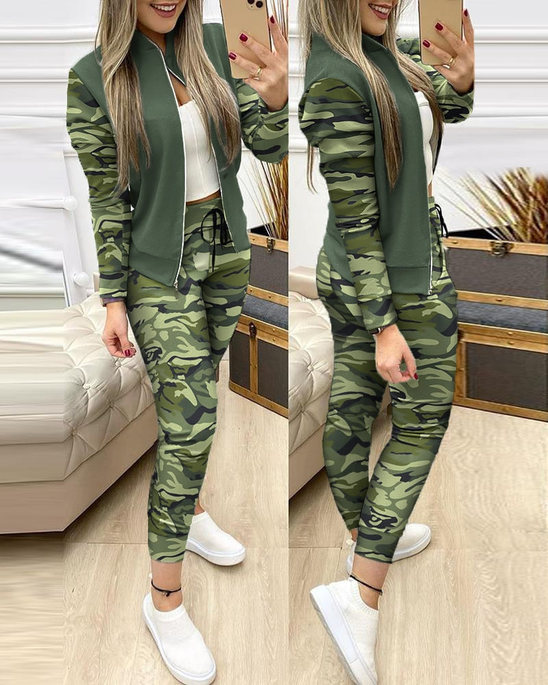 Trend Leopard 2 Two Piece Set Women Outfits Activewear Zipper Top Leggings Women Matching Set Tracksuit Female Outfits for Women