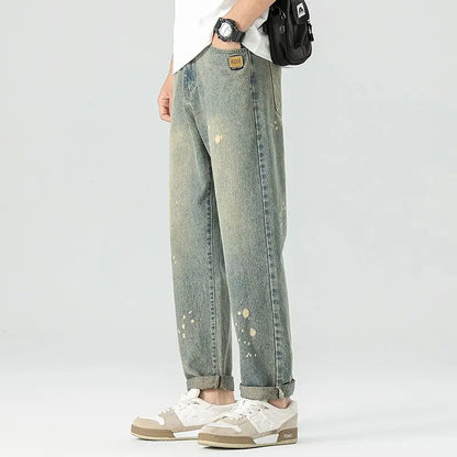 Washed Denim Straight Leg Pants Slim Fit Comfortable Design Fashion Casual All-in-one Jeans