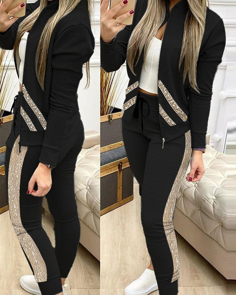 Trend Leopard 2 Two Piece Set Women Outfits Activewear Zipper Top Leggings Women Matching Set Tracksuit Female Outfits for Women