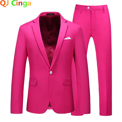 2026 Men's Red Suit 2-Piece Sets, Wedding Party Dress Coat and Pants Asian Size Terno Masculino Black White Blue Costume Homme