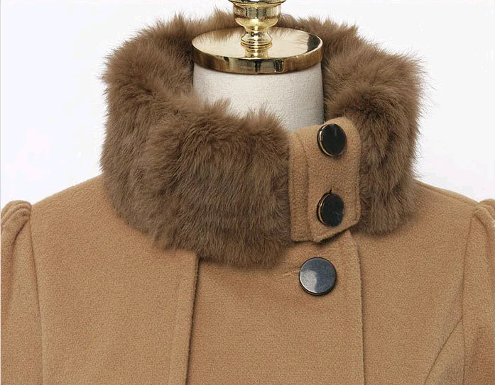 Women's Winter Slim Long Wool Sherpa Coat Double Breasted Padded Korean Cashmere Coat England Style Trench