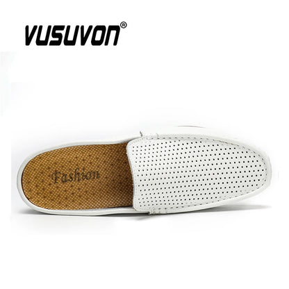 Italian Men Slippers Genuine Leather Loafers Moccasins Outdoor Non-slip Black Casual Slides Summer Spring Fashion Shoes