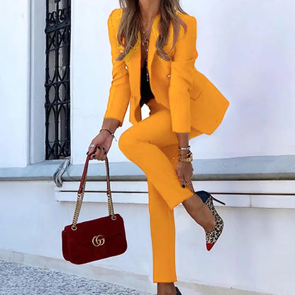 Women Jacket Blazer Suit Fashion Casual Ladies Solid Color Two Piece  Autumn Winter Office Wear Elegant Suit Jacket Pants