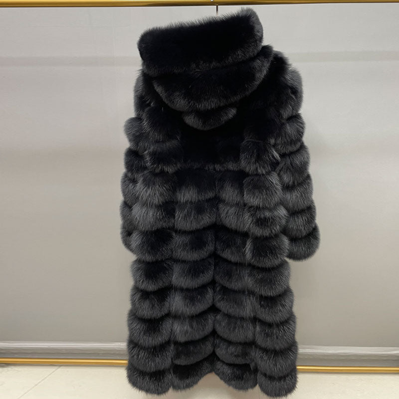 Winter Women Real Fox Fur Coat Thick Warm Full Sleeves Hooded High Quality Natural Fur Fashion Overcoat Customizable Size