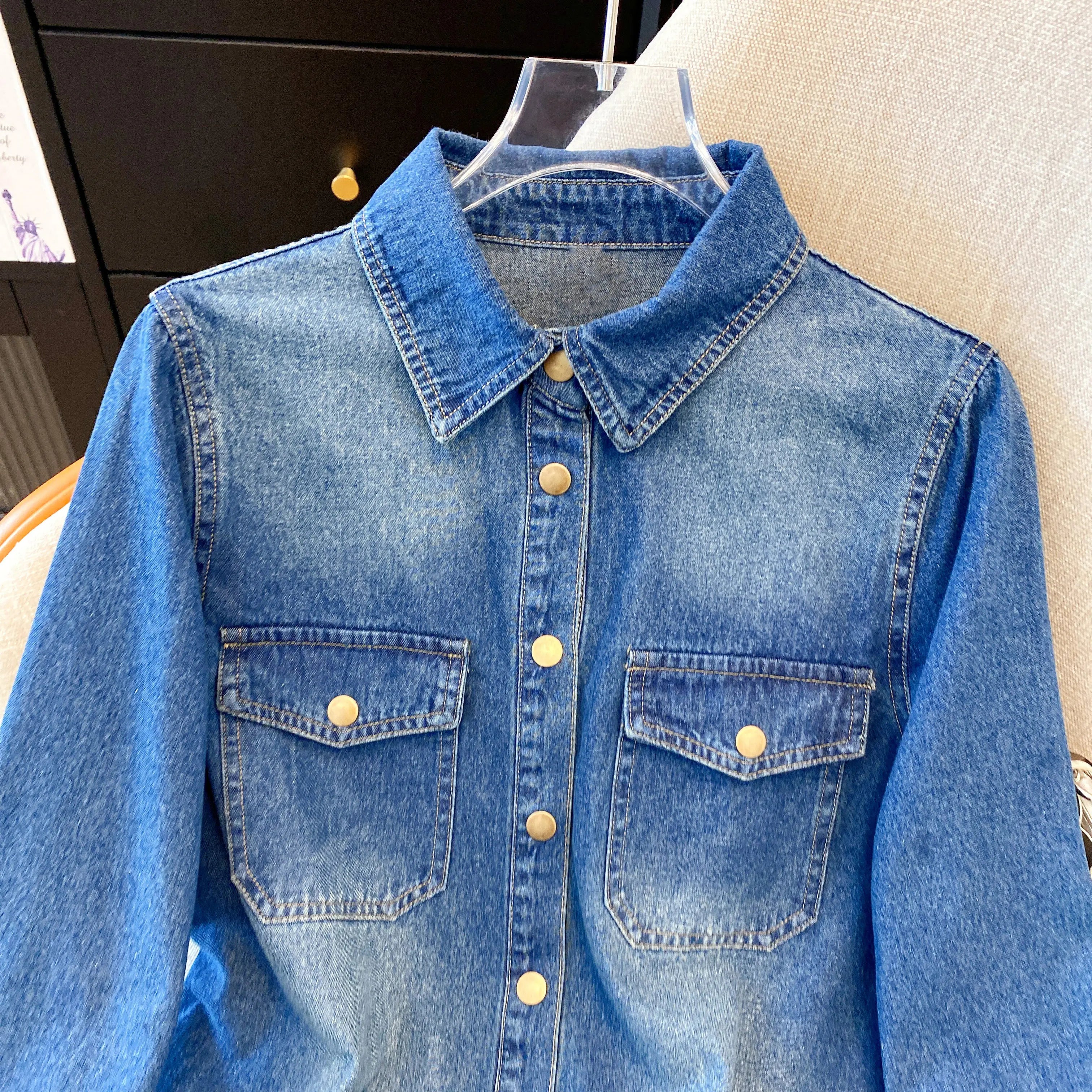 Boutique Wholesale  Summer New Fashionable Retro Versatile Casual Loose Denim Women's Shirt