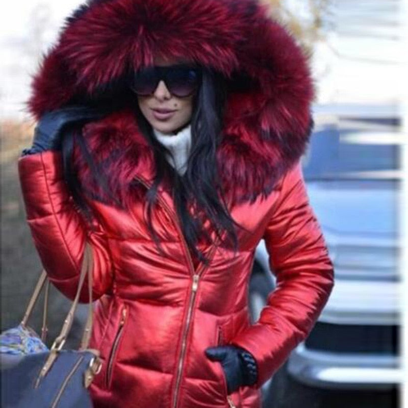 Women Thick Parka Fur Collar Hooded Jacket Coat 2021 Winter Ladies Casual Zipper Short Jacket Fashion Cotton Padded Warm Outwear