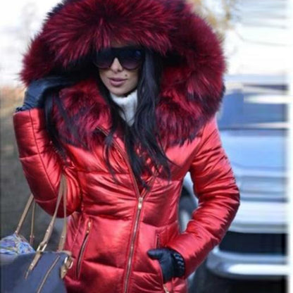 Women Thick Parka Fur Collar Hooded Jacket Coat  Winter Ladies Casual Zipper Short Jacket Fashion Cotton Padded Warm Outwear