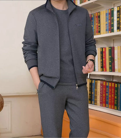 Men's Sportswear Casual Suit Two Piece Set  Autumn New Tracksuit Stand Zipper Gray Sweatshirt Sweatpant Survetement Homme