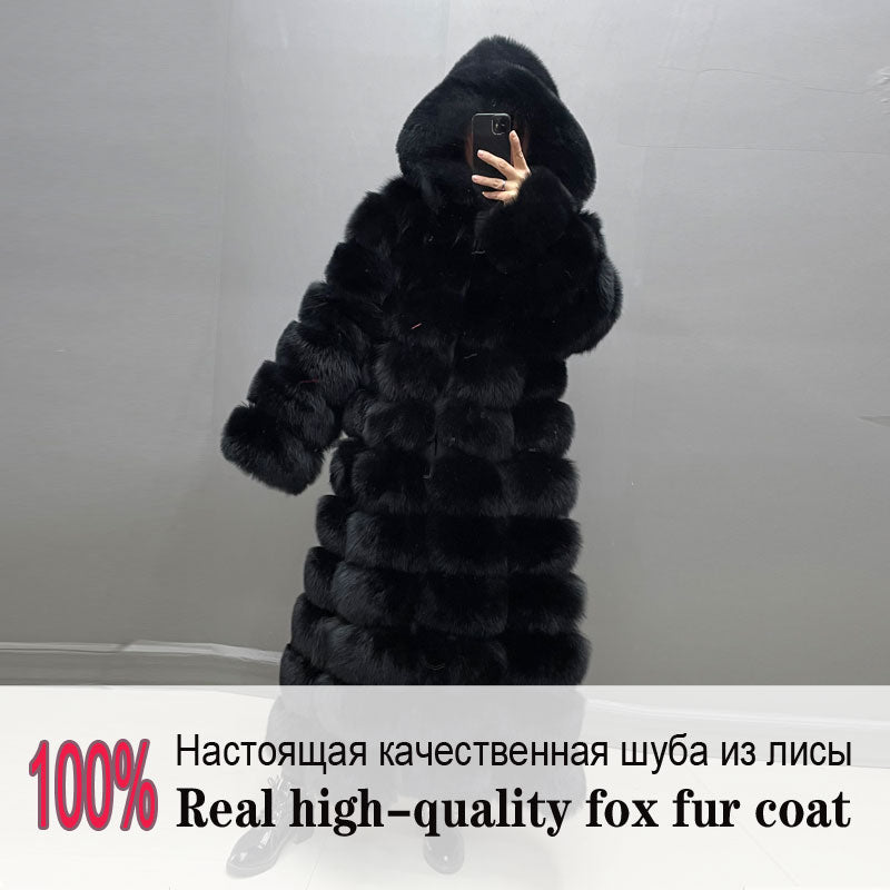 Winter Women Real Fox Fur Coat Thick Warm Full Sleeves Hooded High Quality Natural Fur Fashion Overcoat Customizable Size