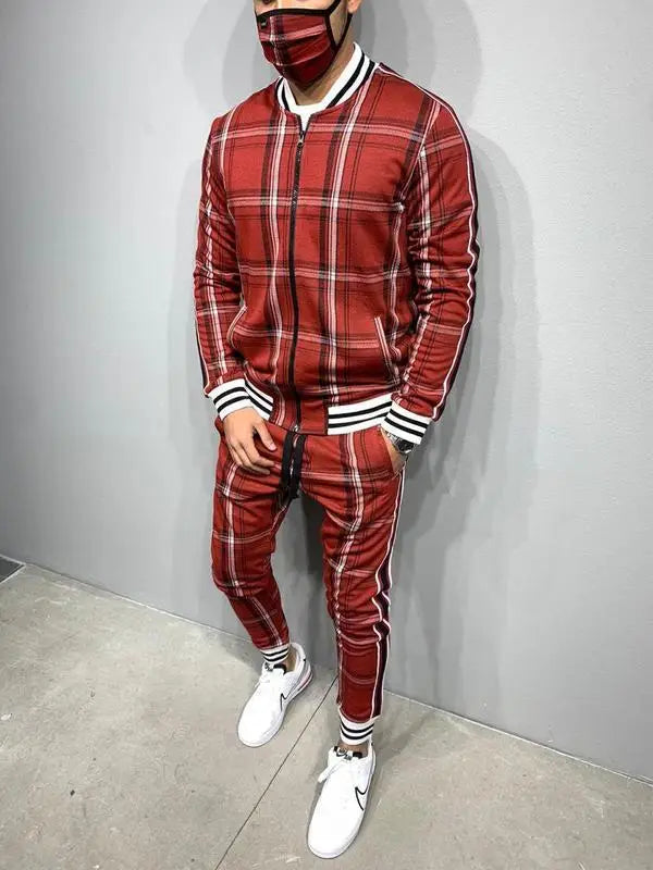 Mens Tracksuits Colorful Plaid Casual Zipper Hoodie Set 3D Print Set New Autumn Male Sweatshirt Clothes For Men