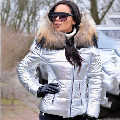 Women Thick Parka Fur Collar Hooded Jacket Coat  Winter Ladies Casual Zipper Short Jacket Fashion Cotton Padded Warm Outwear
