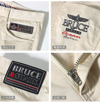 Bruce&amp;Shark Summer Men's Pants Fashions Casual Men Trousers Full Straight 97%Cotton 3%Spandex Loose Stretch Comfortable Big size