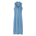 ZATRHMBM  New Fashion Button-Up Denim Dress Retro Casual Sleeveless Lapel Elegant Lady Fashion Dress