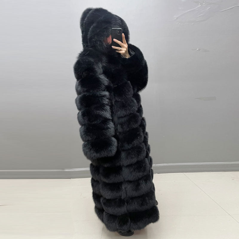 Winter Women Real Fox Fur Coat Thick Warm Full Sleeves Hooded High Quality Natural Fur Fashion Overcoat Customizable Size