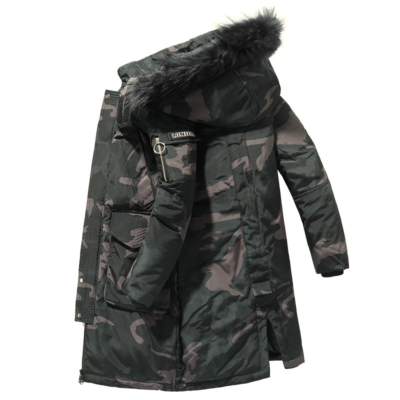 High Quality -30Celsius Down Jacket Warm Men Winter Thick Snow Parka Overcoat Camouflage White Duck Outdoor True Fur Collar Coat