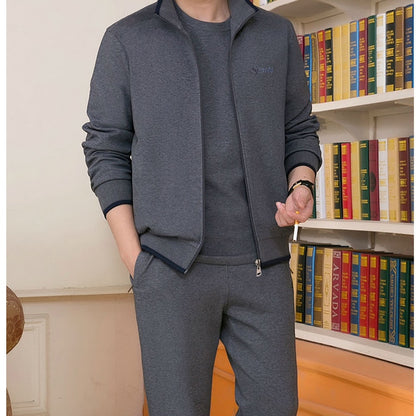 Men's Sportswear Casual Suit Two Piece Set  Autumn New Tracksuit Stand Zipper Gray Sweatshirt Sweatpant Survetement Homme