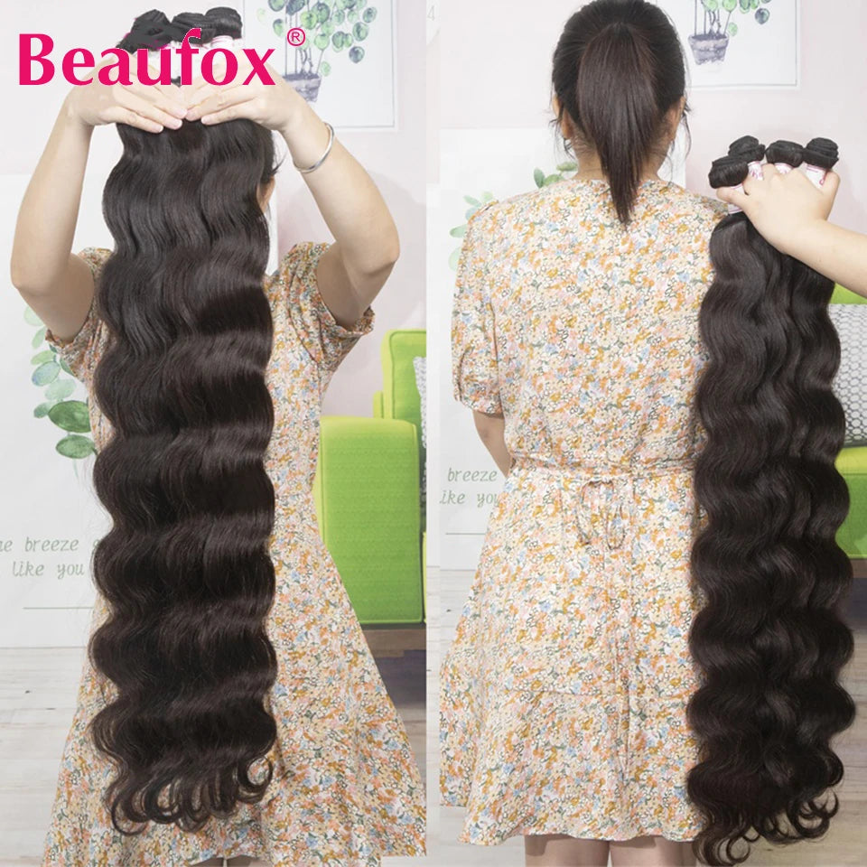 Beaufox Body Wave Bundles Brazilian Hair Weave Bundles 1/3/4 PCS Human Hair Bundles Natural /Jet Black 8-30"Remy Hair Extensions