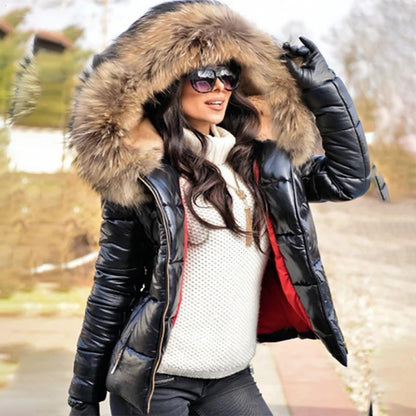 Women Thick Parka Fur Collar Hooded Jacket Coat  Winter Ladies Casual Zipper Short Jacket Fashion Cotton Padded Warm Outwear