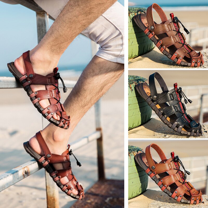 Men Sandals Summer Beach Shoes Fashion Genuine Leather Sandals Casual Men Shoes Outdoor Sandalias Mens Flip Flops Big Size 47