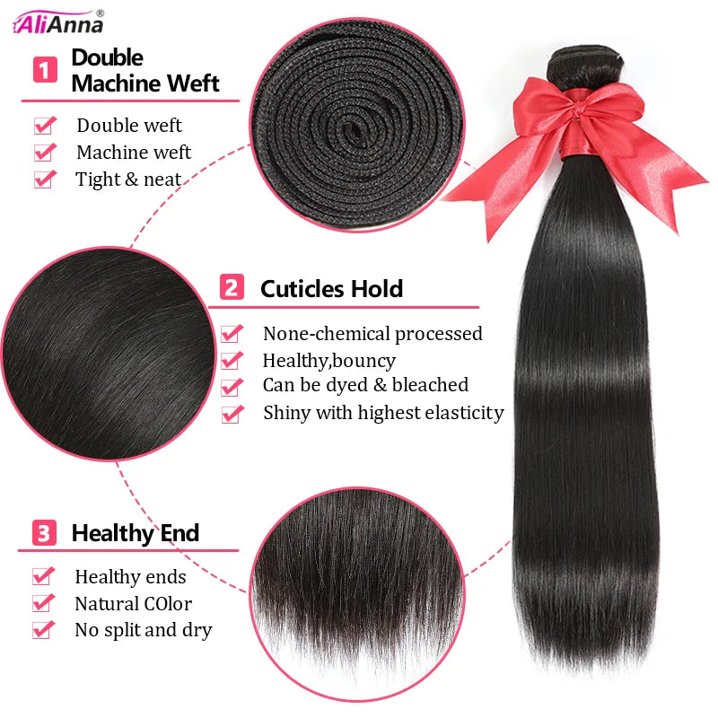 ALIANNA 26-Zoll-Echthaar-Bündel 10A brasilianisches unbehandeltes Haarwebe 30 38 40 Zoll glatte Echthaar-Bündel Haarverlängerungen