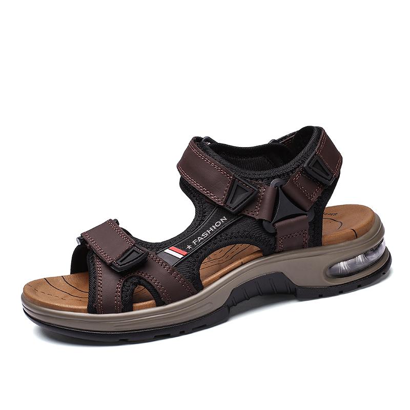 Brand Summer Men&#39;s Sandals Genuine Leather Men Slippers Gladiator Men Beach Sandals Soft Comfortable Outdoors Wading Shoes 38-48