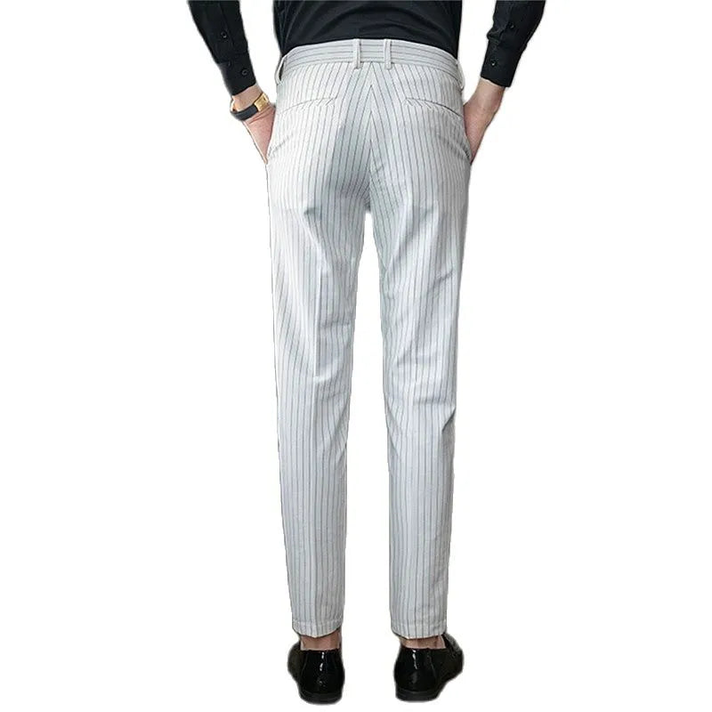 White Vertical Stripes Suit Pants Men Blue Black Trousers Fashion Slim Men's Pant Business Pantalones Hombre Autumn New Slacks