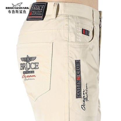 Bruce&amp;Shark Summer Men's Pants Fashions Casual Men Trousers Full Straight 97%Cotton 3%Spandex Loose Stretch Comfortable Big size