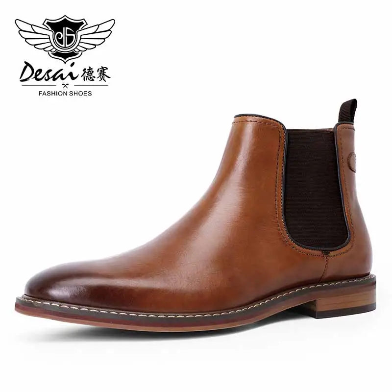 Desai Brand Men's Chelsea Boots Work shoes Genuine Cow Leather Handmade Boot Shoes For Formal Dress Wedding Business Party New