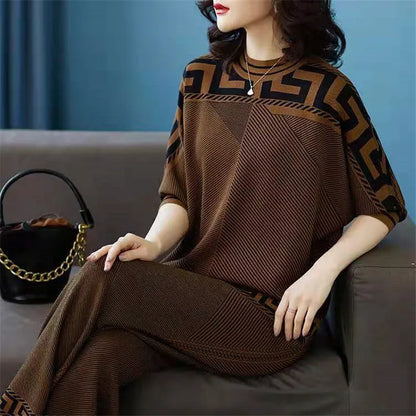 Two-piece Women Temperament Knitwear Clothing Set  Fashion New Autumn Loose Top+Wide Leg Pants Ladies Casual Clothing Sets