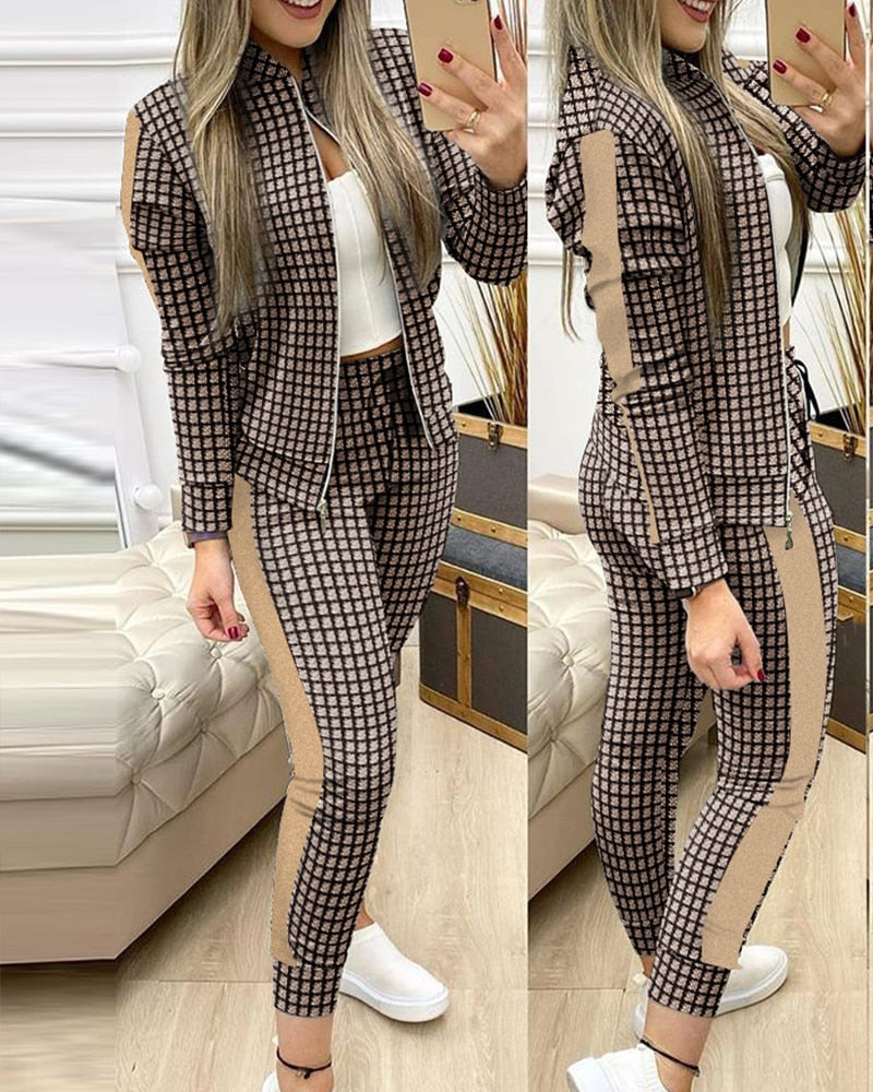 Trend Leopard 2 Two Piece Set Women Outfits Activewear Zipper Top Leggings Women Matching Set Tracksuit Female Outfits for Women