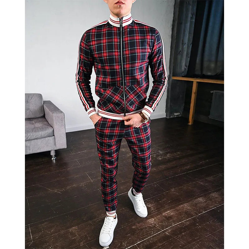 Herren-Trainingsanzüge Bunt Kariert Freizeit-Kapuzenpullover-Set Reißverschluss 3D-Druck Set Neue Herbst Herren-Sweatshirt-Kleidung Für Männer